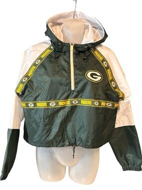 Green Bay Packers Women’s Hoodie  Windbreaker Jacket Cropped Size M